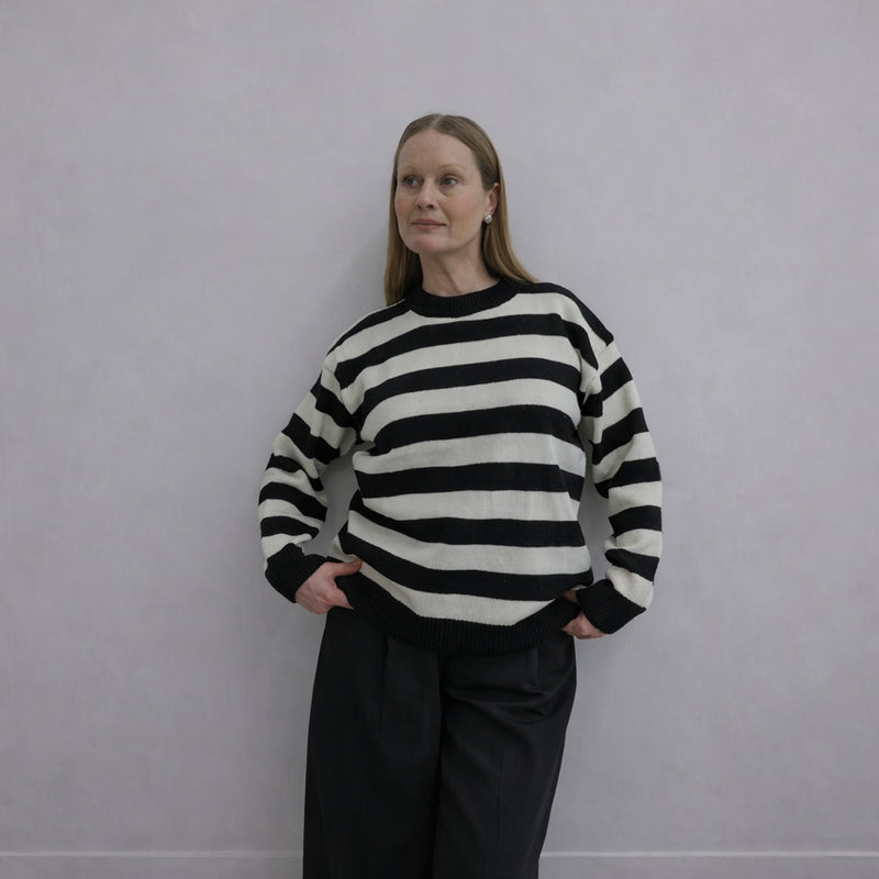 Black White Wide Striped Knitted Jumper