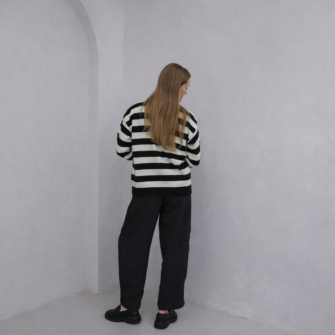 Black White Wide Striped Knitted Jumper