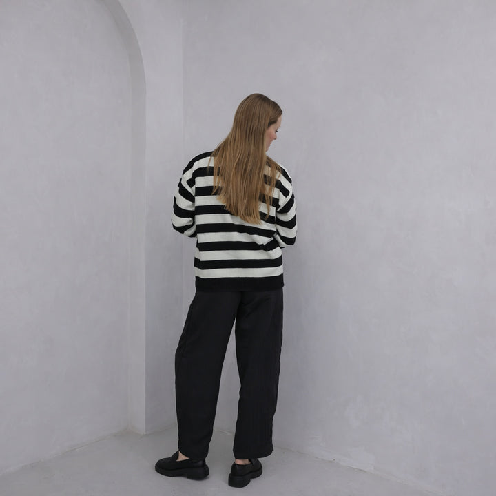 Black White Wide Striped Knitted Jumper