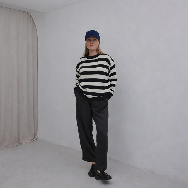 Black White Wide Striped Knitted Jumper