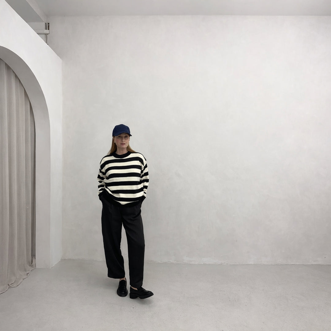 Black White Wide Striped Knitted Jumper