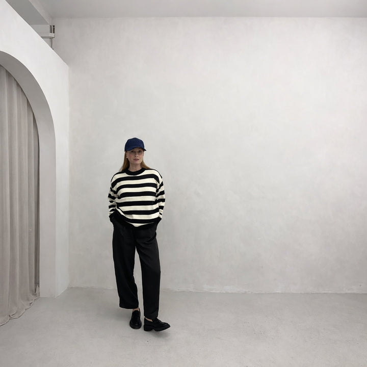 Black White Wide Striped Knitted Jumper
