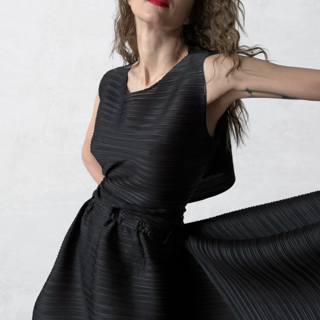 Black multi-wear pleated asymmetric dress