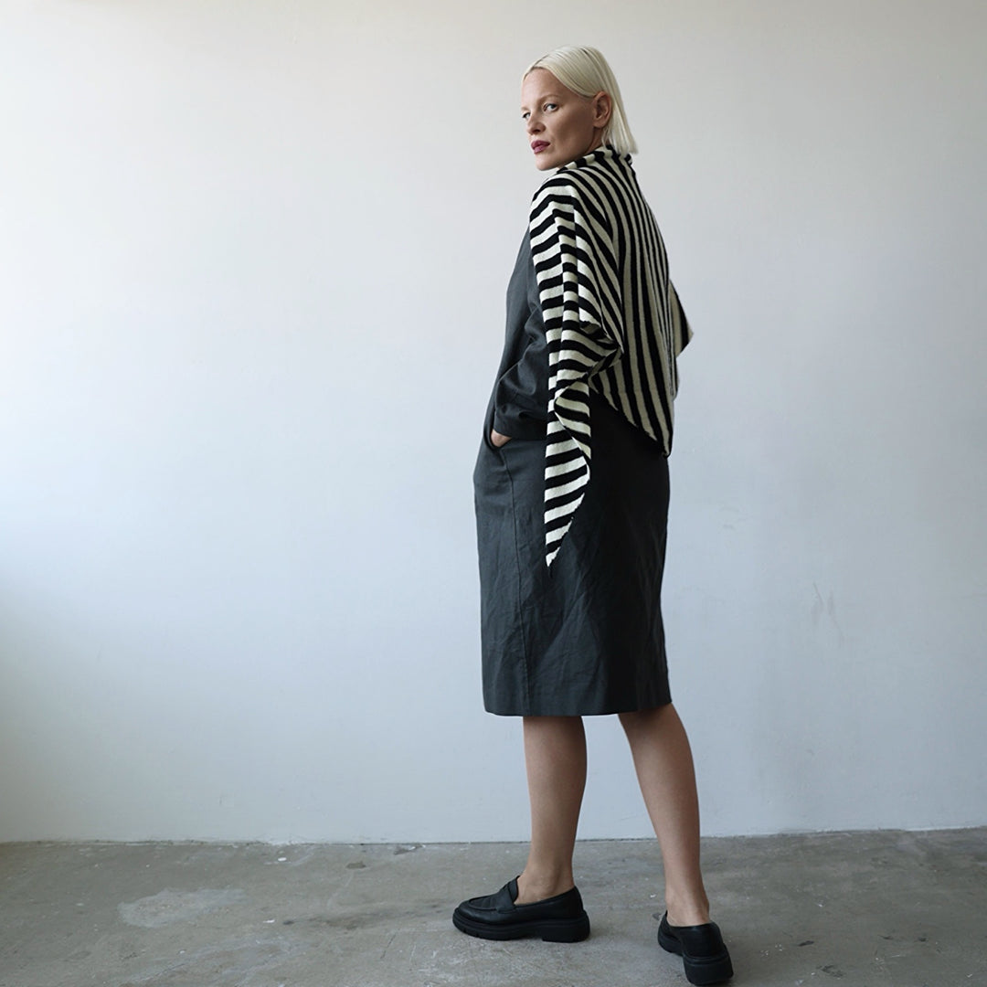 Striped Wool Large Triangle Knitted Scarf