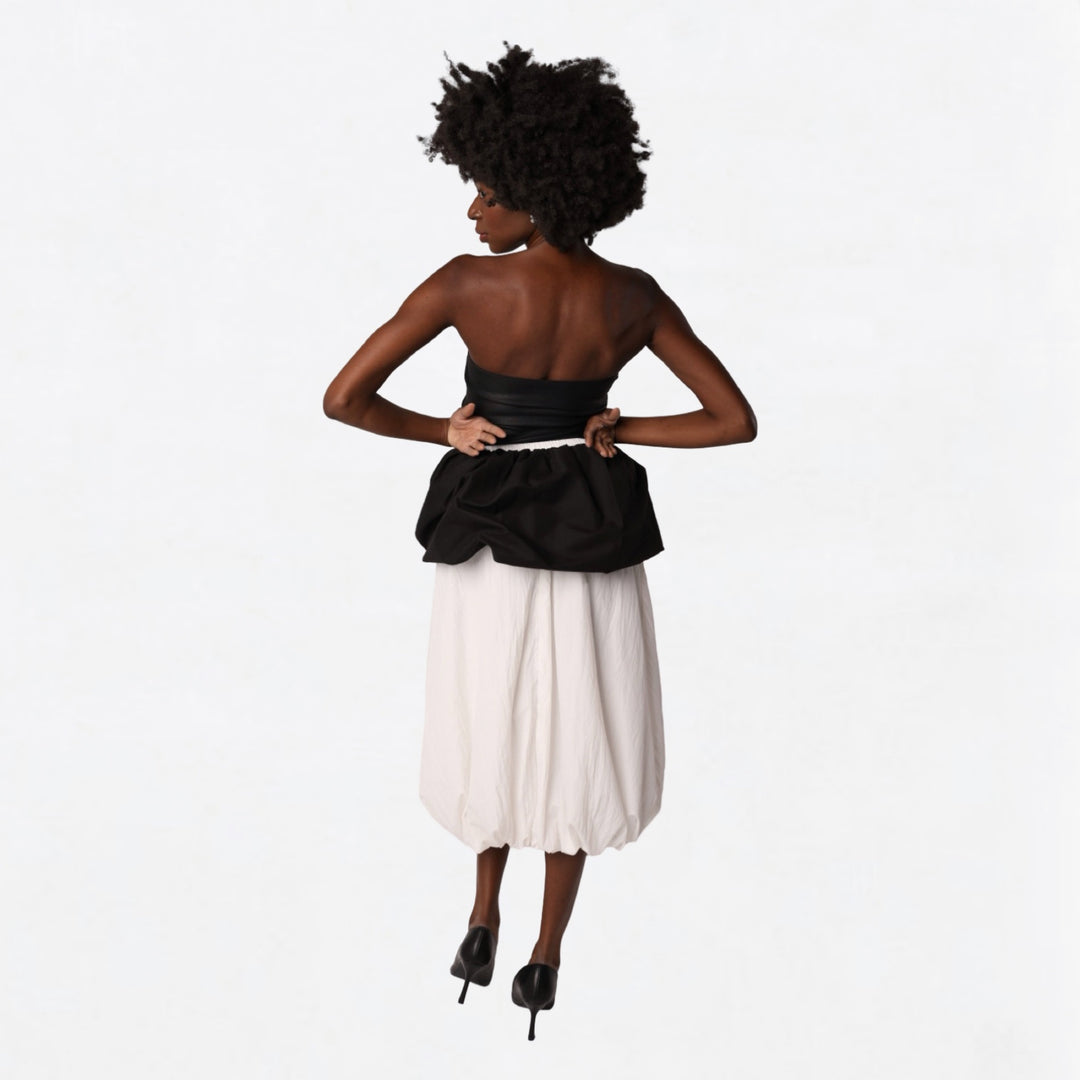 Black white layered long balloon skirt