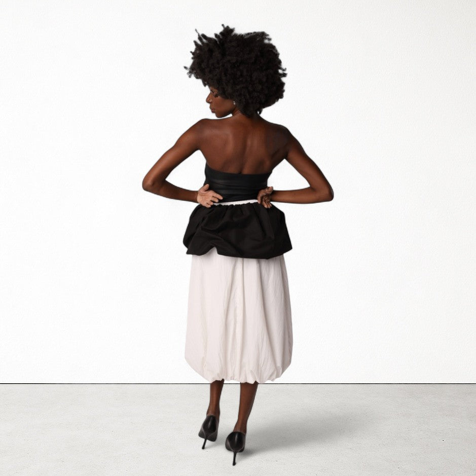 Black white layered long balloon skirt