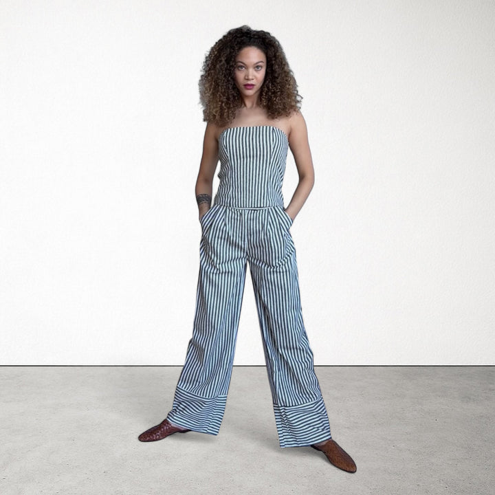 Black White Striped Wide Leg Trousers