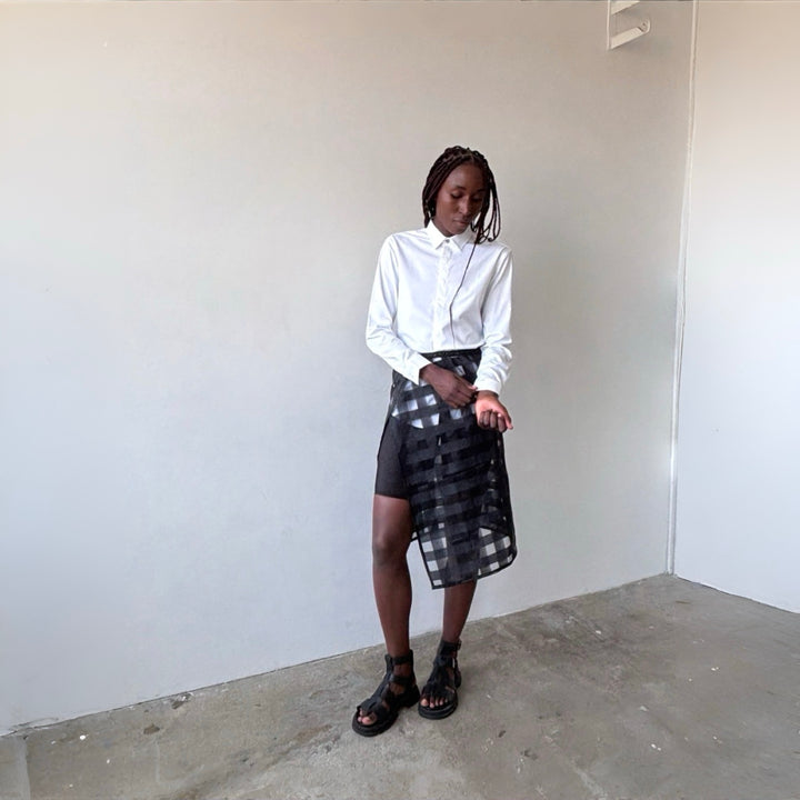 Black checkered organza wrap skirt