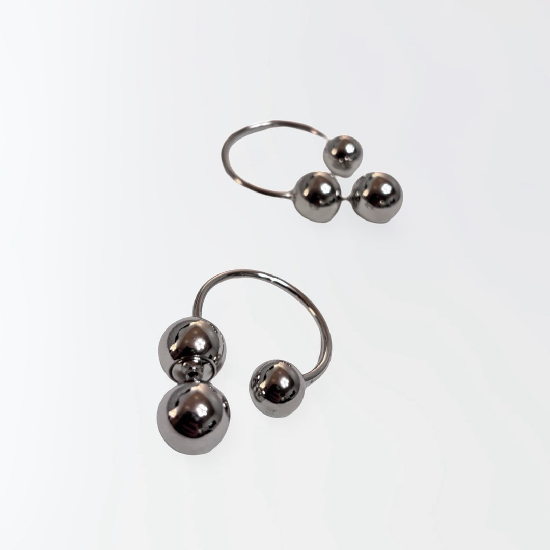 Silver geometric ball hoop earrings