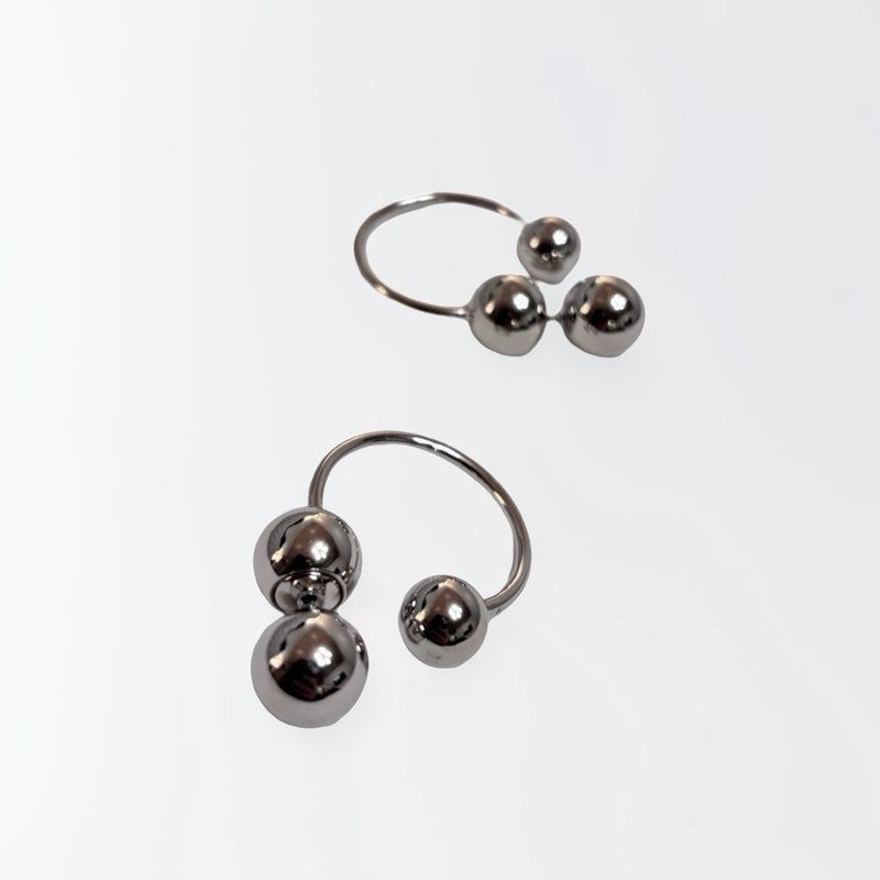 Silver Geometric Ball Hoop Earrings
