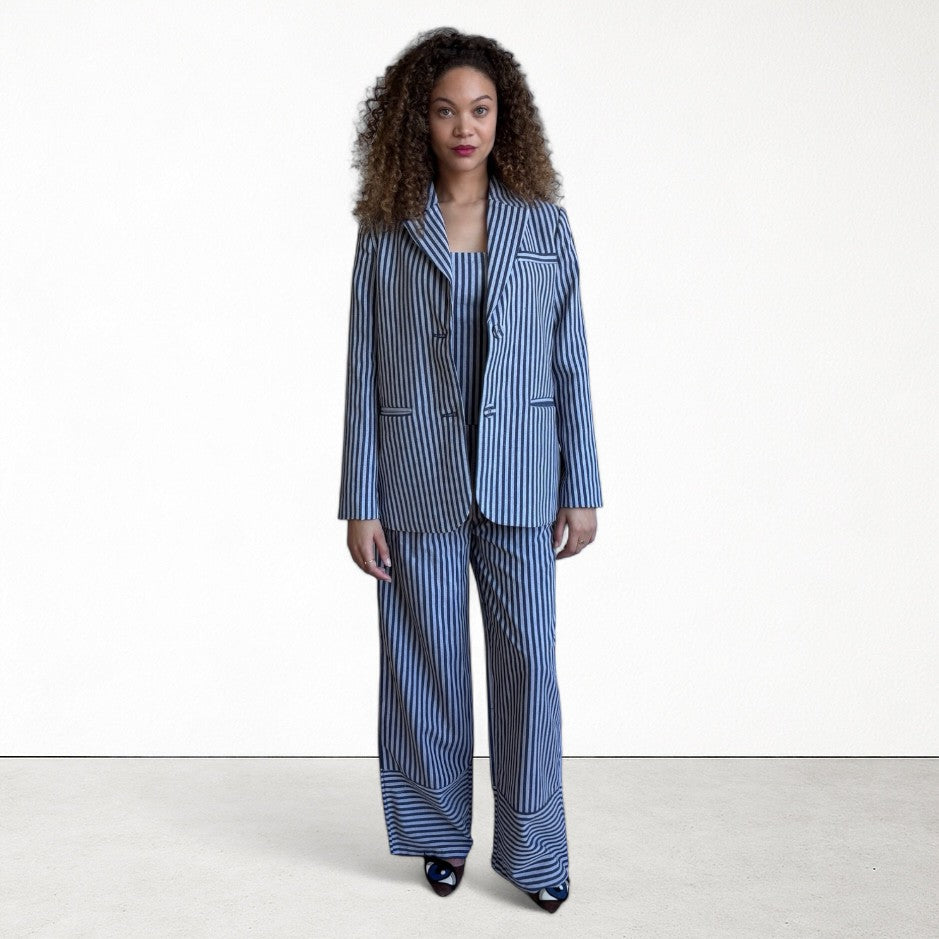 Blue White Striped Tailored Blazer