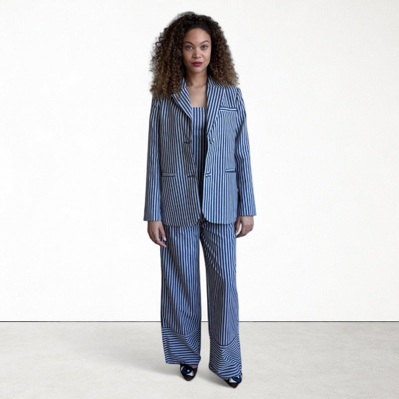 Blue White Striped Tailored Blazer