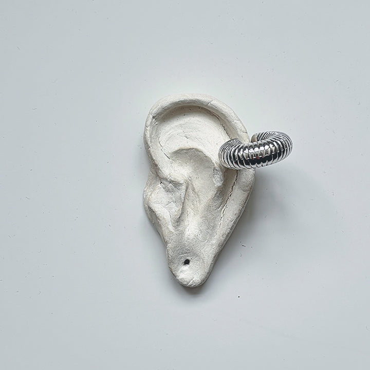 Silver C Shaped Hoop Ridged Clip Earrings