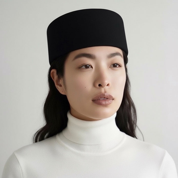 Black wool pillbox hat