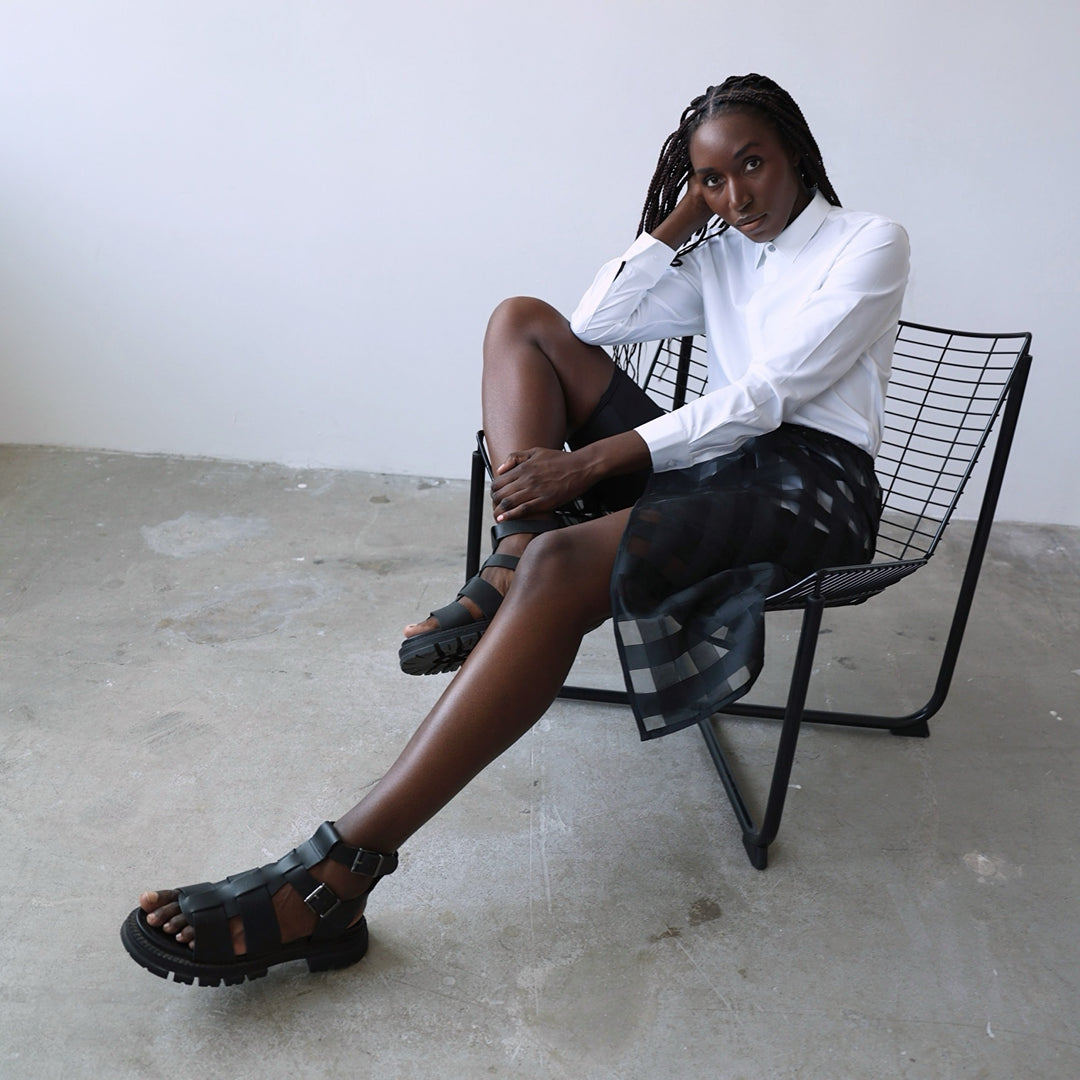 Black checkered organza wrap skirt