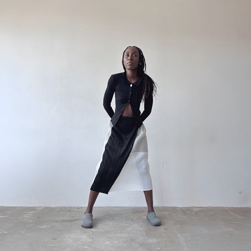 Black Rib Knit Shirt Top With Button Details