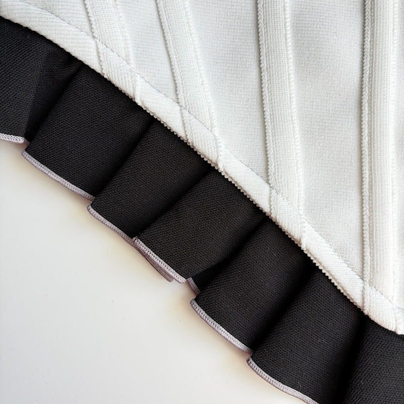 White Rib Knit Corset Top With Ruffle