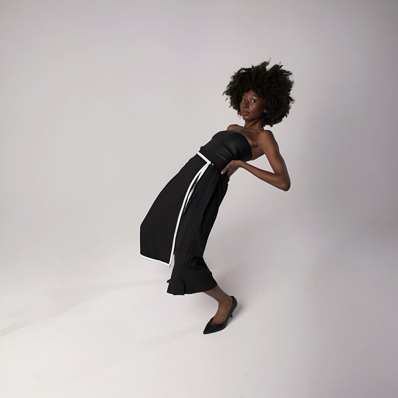 Black Asymmetrical Culottes Trousers With Wrap Detail