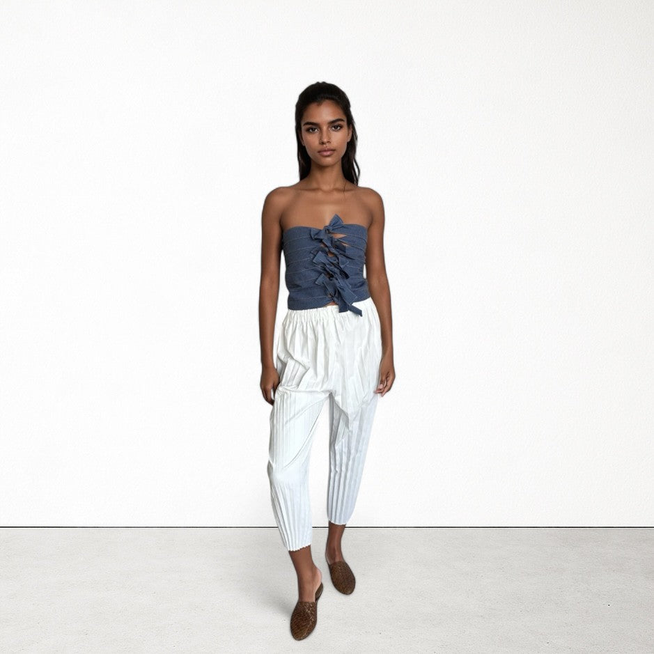 Denim multi-wear ribbon strapless top or apron