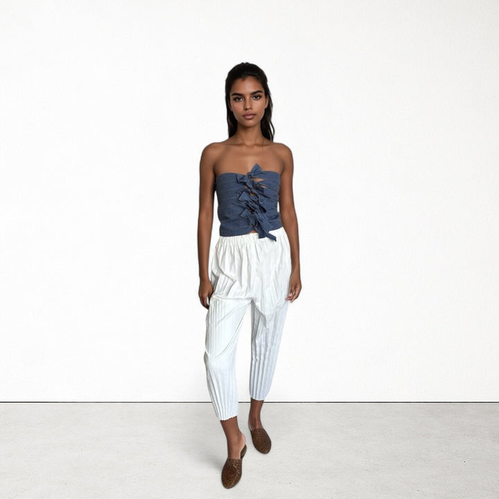 Denim multi-wear ribbon strapless top or apron