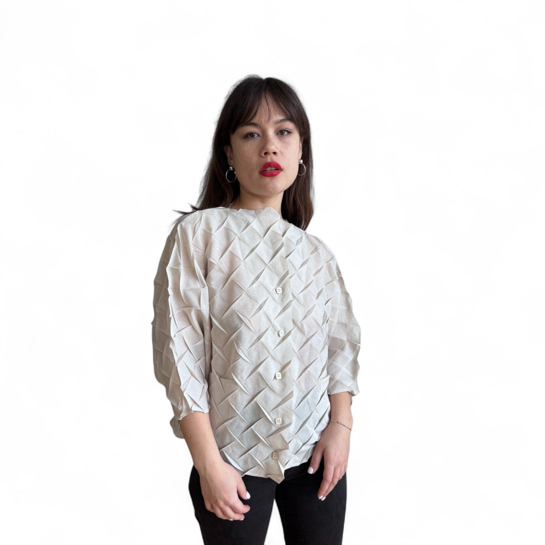 Cream Chevron Pleated Blouse