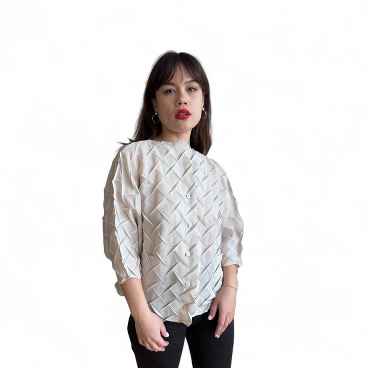 Cream Chevron Pleated Blouse