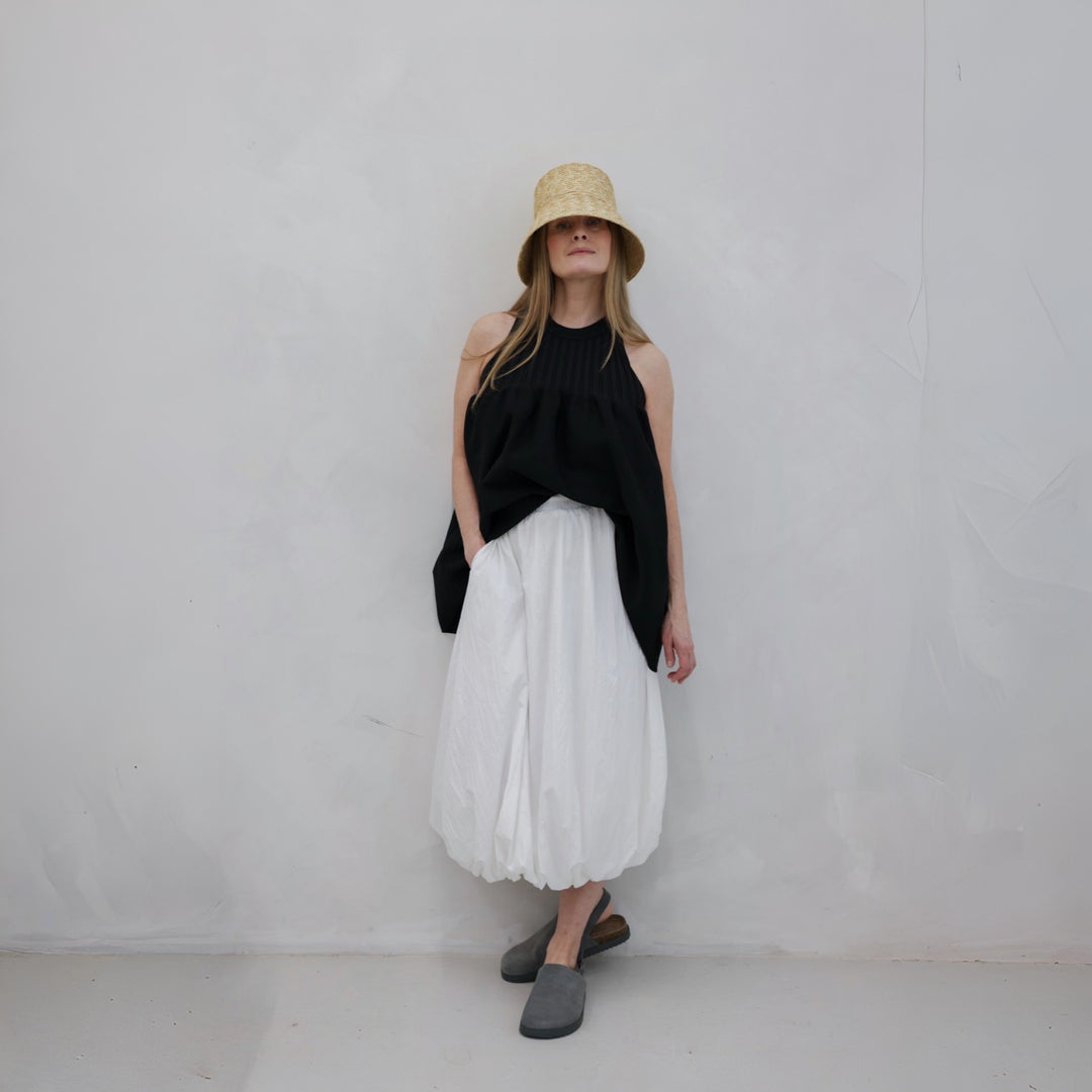 Black Knitted Halter Top With Ruffle