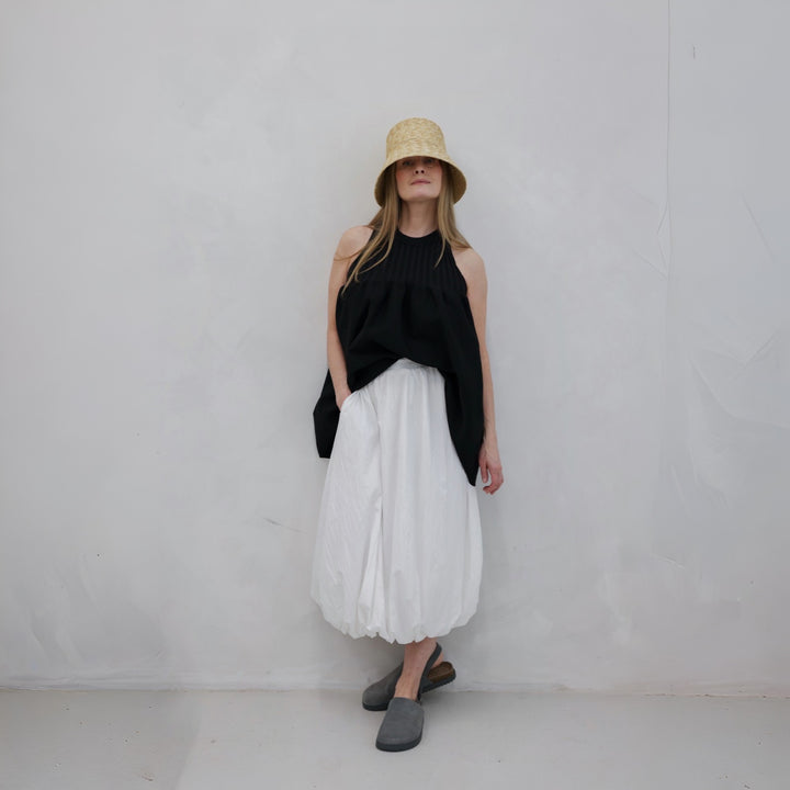 Black Knitted Halter Top With Ruffle