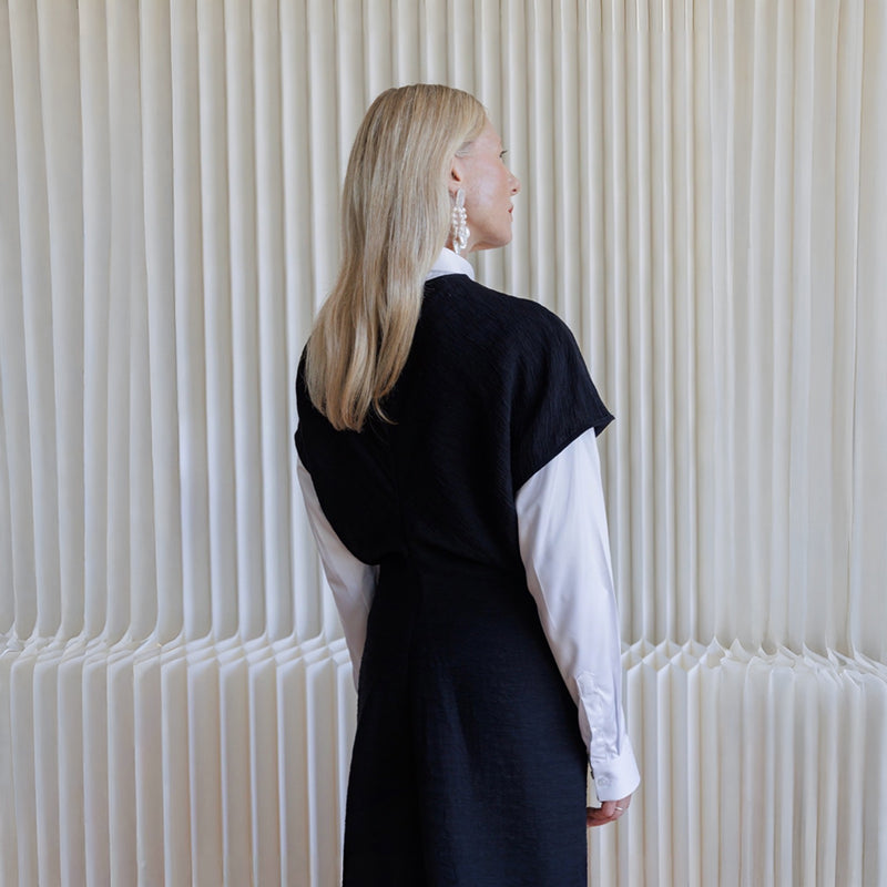 Black Crinkled A Line Dress