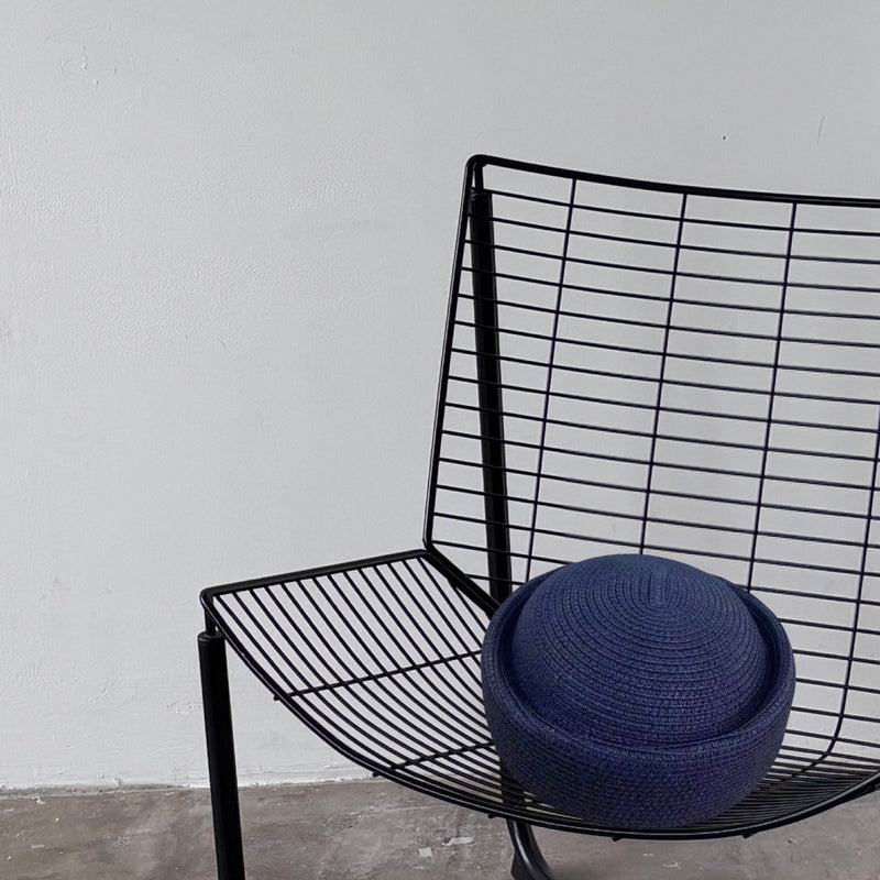 Navy Straw Pillbox Hat