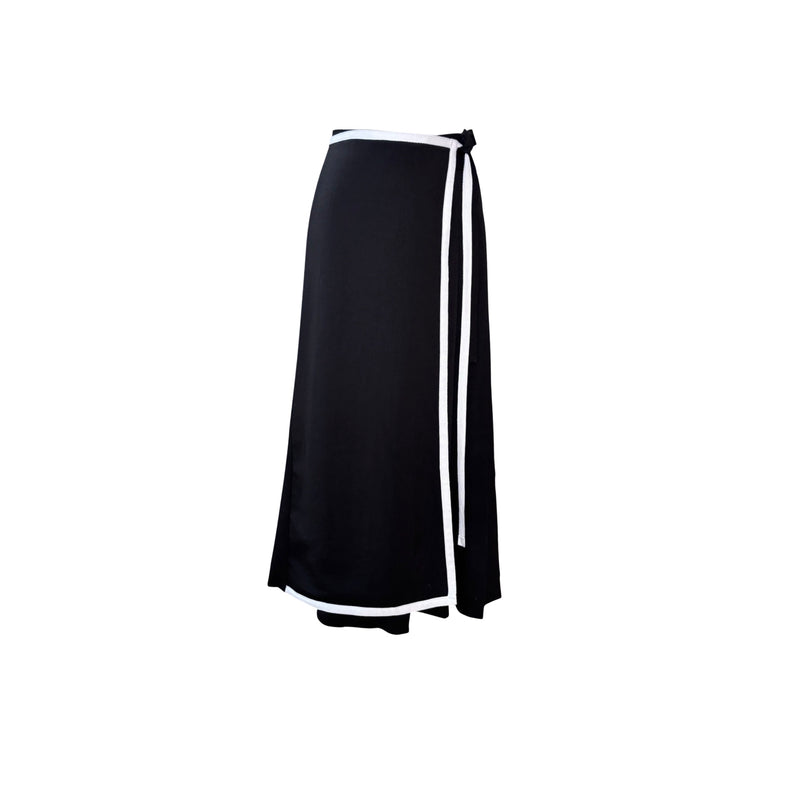 Black Asymmetrical Culottes Trousers With Wrap Detail