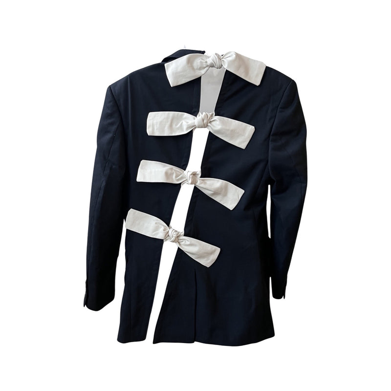Reworked Men's Blazer With Back Cut Out And White Bows