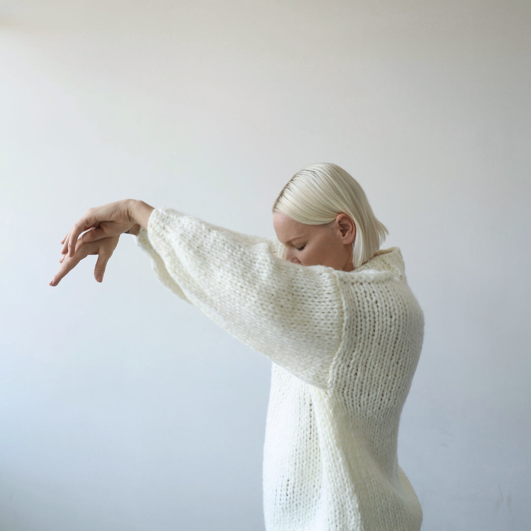 Beige wool chunky knit oversized jumper