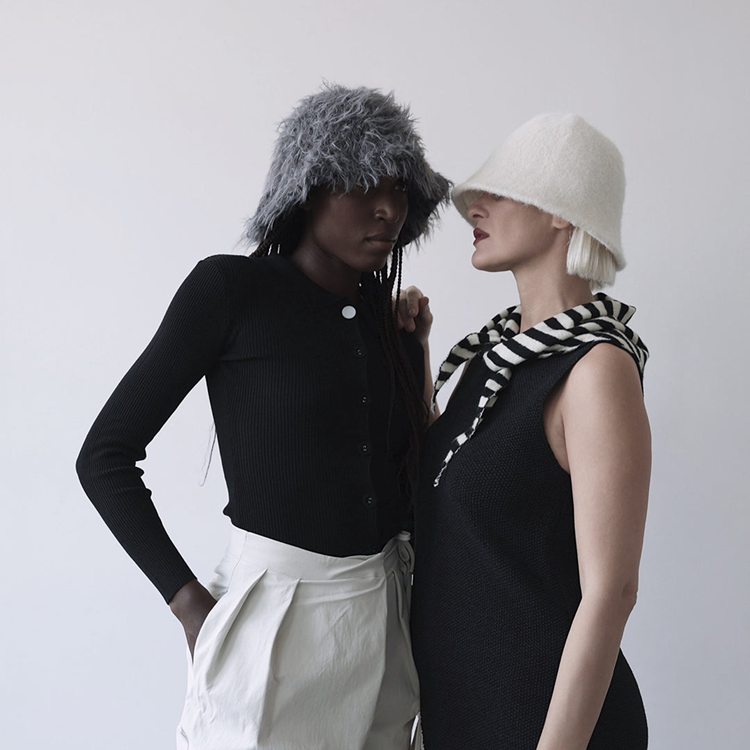 Grey wooly cloche bucket hat