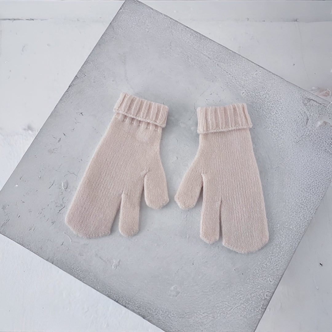 Beige Soft Two Finger Knitted Mitten