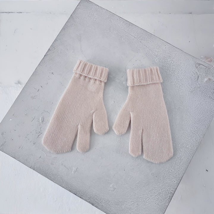 Beige Soft Two Finger Knitted Mitten