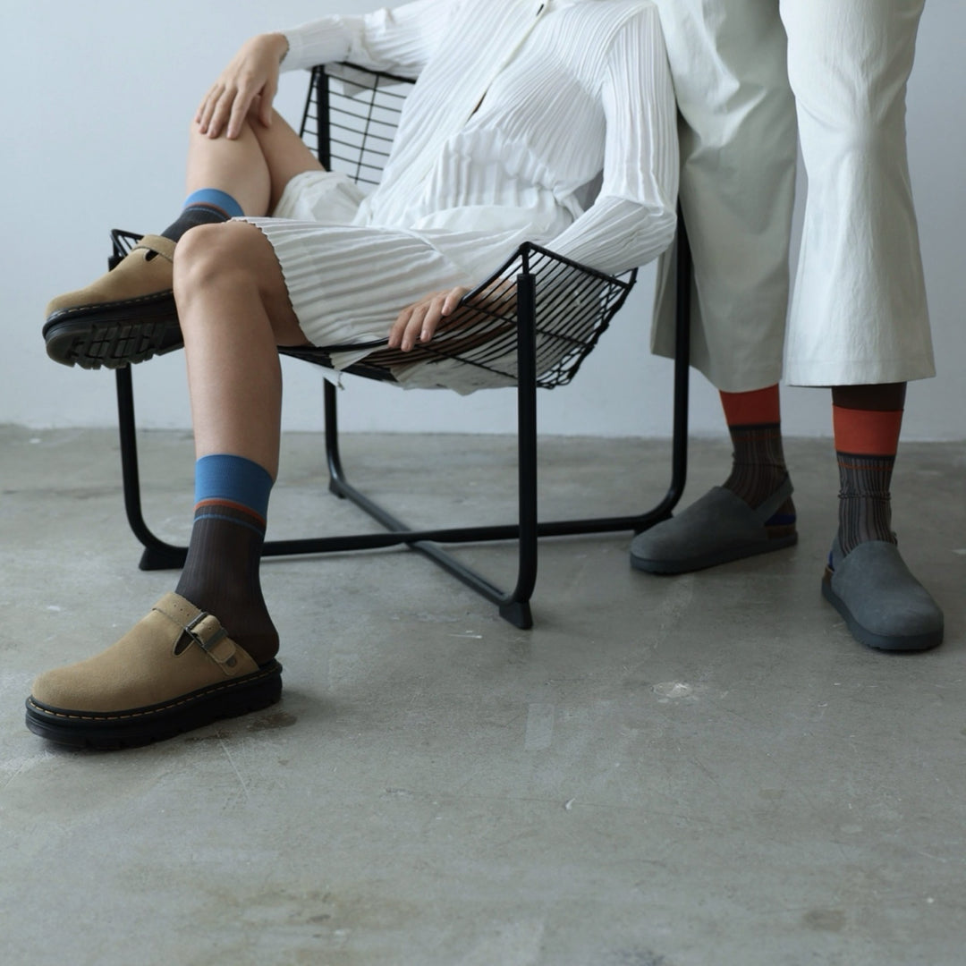 Color Block Brown Blue Thin Socks
