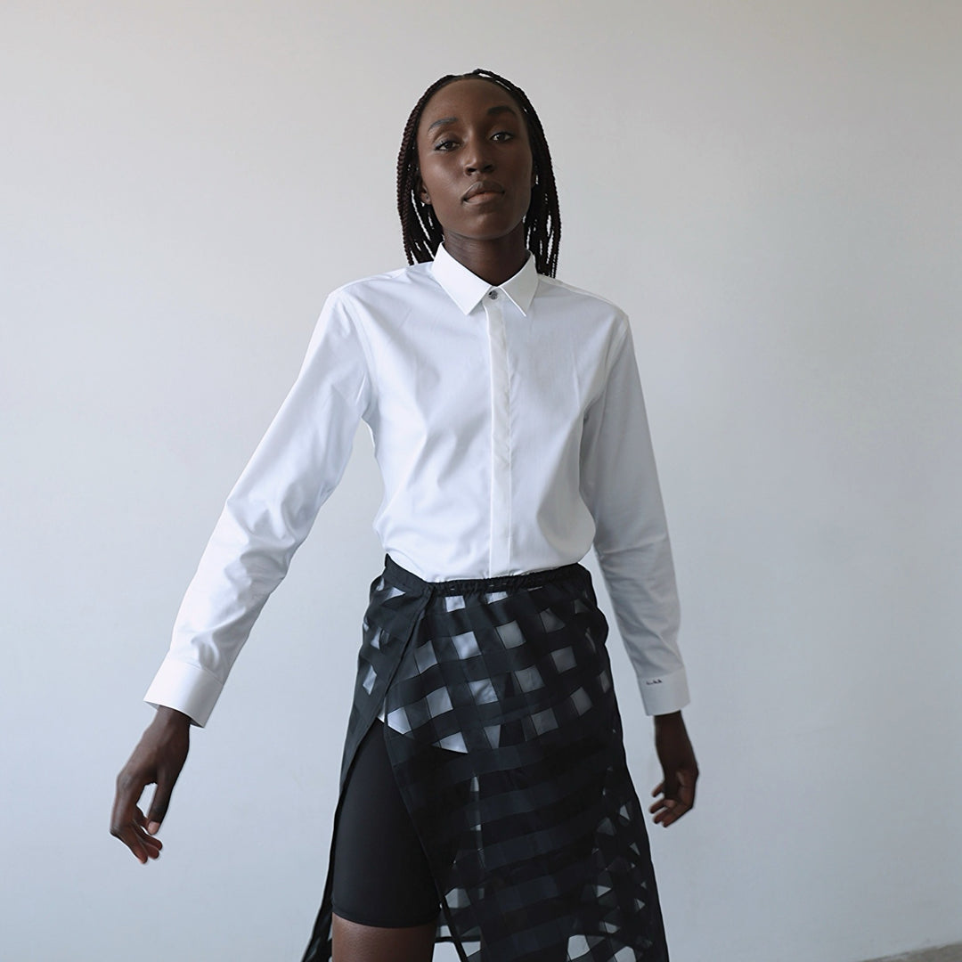 White bamboo shirt with hidden buttons