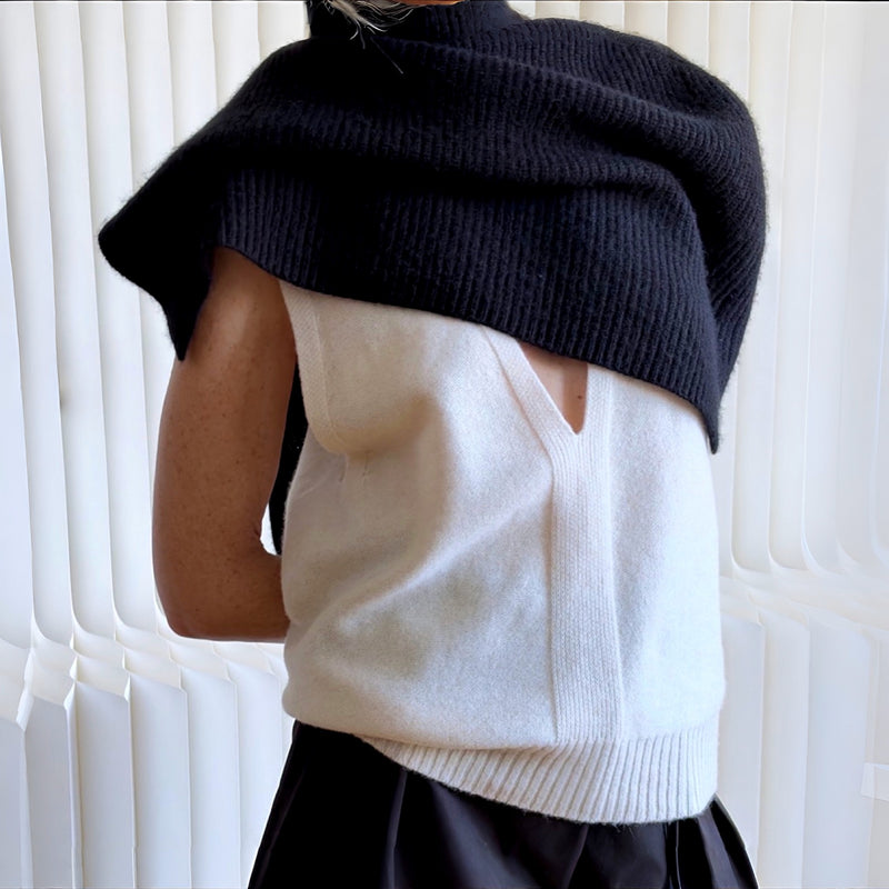 Black Wool High Neck Cape Shawl