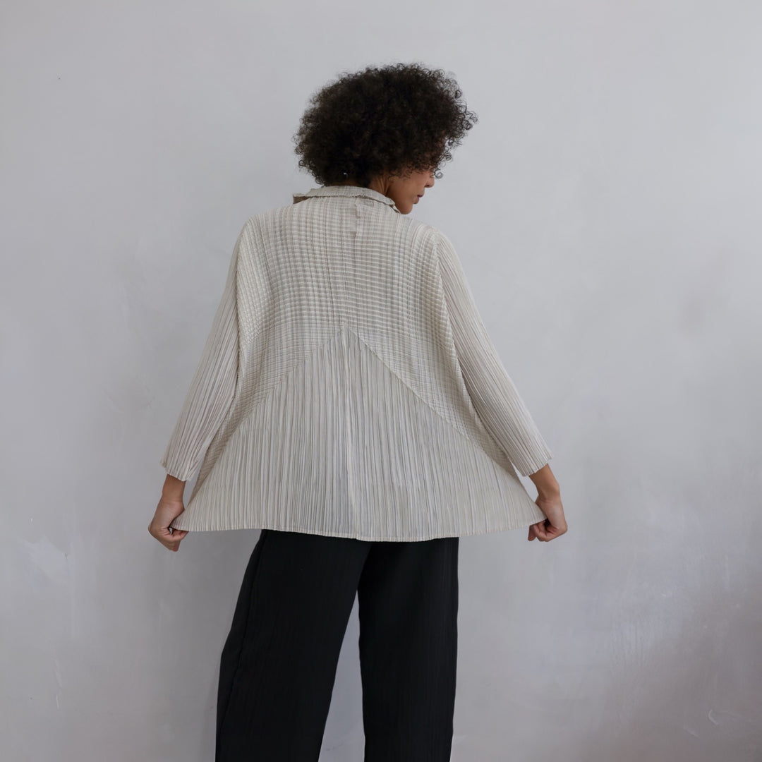 Beige Multi Way Accordion Pleated Shirt
