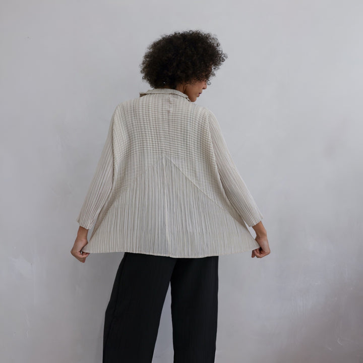 Beige Multi Way Accordion Pleated Shirt