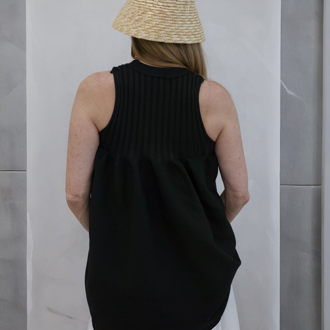 Black Knitted Halter Top With Ruffle