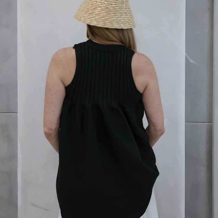 Black Knitted Halter Top With Ruffle