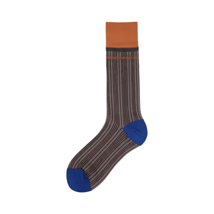 Color Block Brown Orange Thin Socks