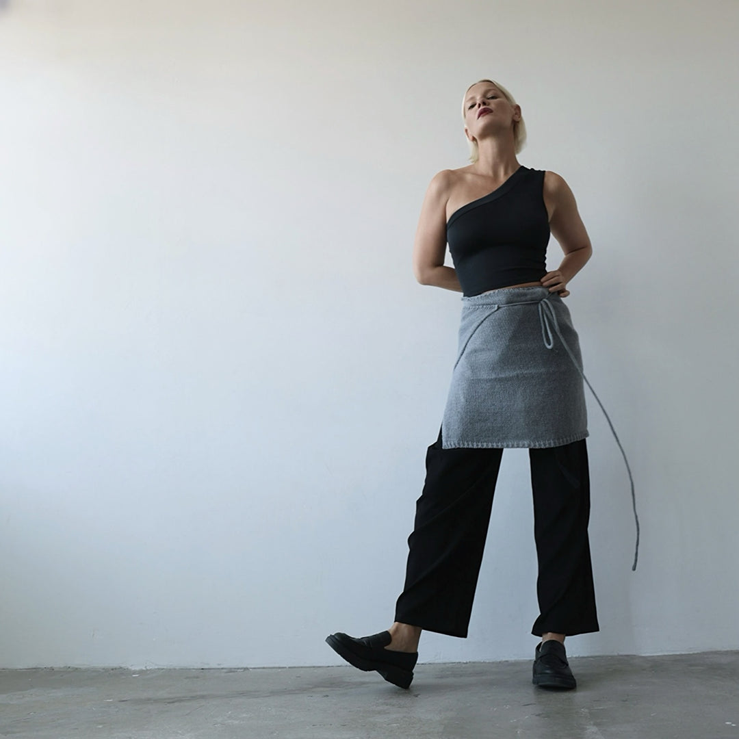 Grey Wrap Knitted Apron Skirt