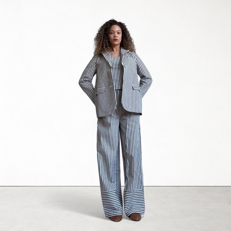 Black White Striped Wide Leg Trousers