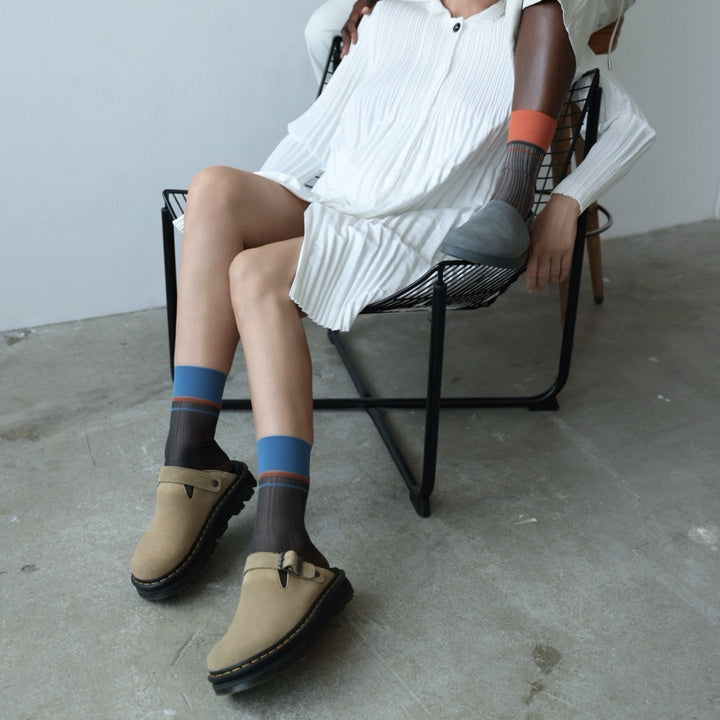 Color Block Brown Blue Thin Socks