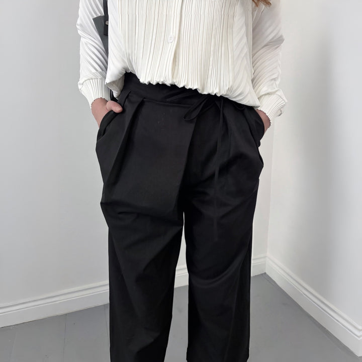 Black Technical Culottes With Wrap Detail