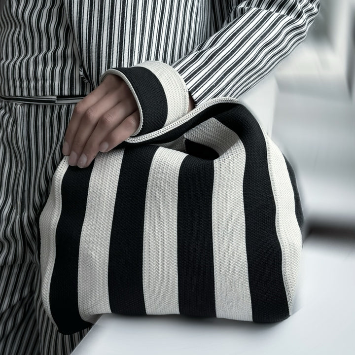 Striped knitted mini tote bag