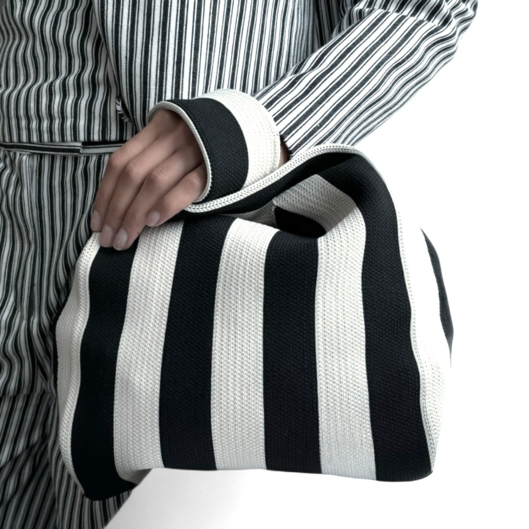 Striped knitted mini tote bag